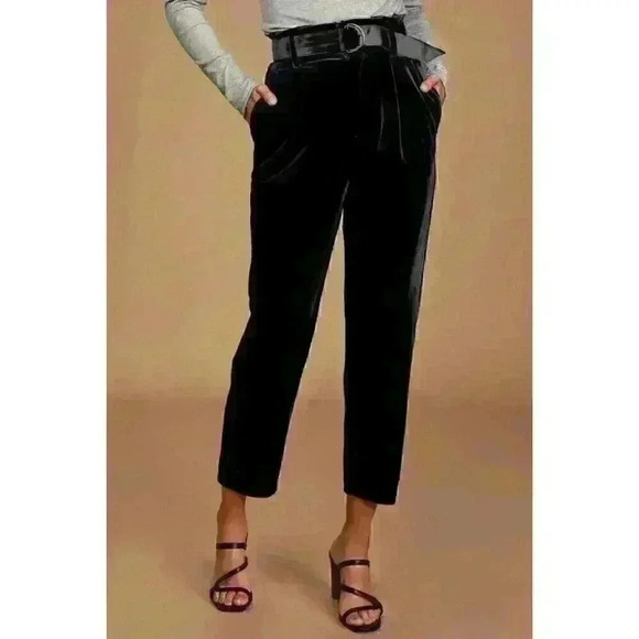 NEW! Neon Blonde Women's 30 Roxy Black Velvet Paperbag Waist Pants MSRP $159 - Picture 2 of 5